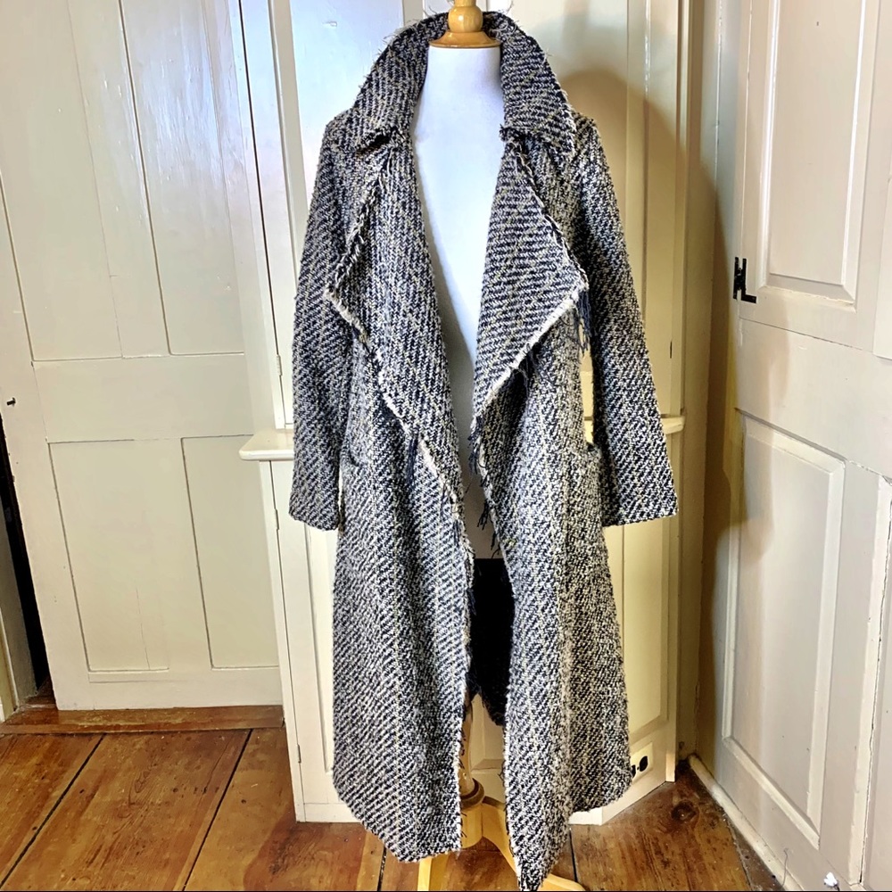 Women's Black and White Trench Coat - Picture 3 of 12